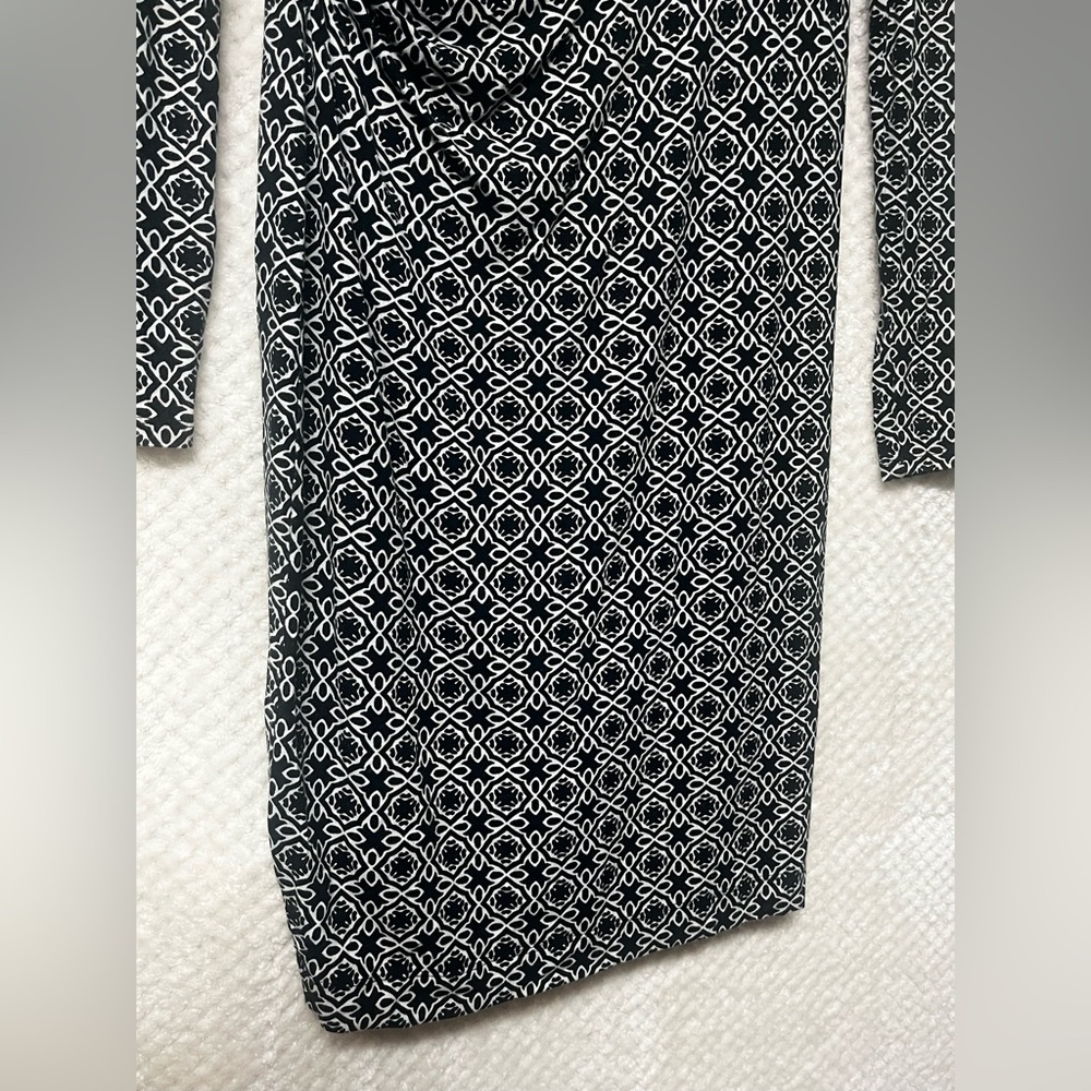 LOFT Womens Dress Side Ruched Long Sleeves White and Black Pattern Small - Picture 5 of 13